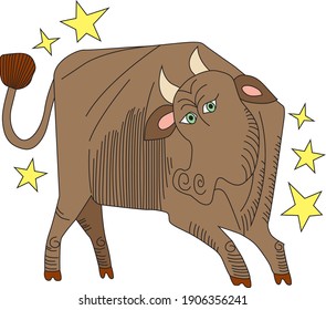 Taurus zodiac sign drawn in comic style on a white background. Sign of earth. Vector illustration