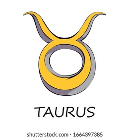 Taurus zodiac sign flat cartoon vector illustration. Bull celestial and mythological symbol. Astrological horoscope prediction object. Astrology chart element. Isolated hand drawn item