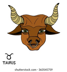 Taurus. Zodiac sign, hand drawn vector illustration in cartoon fantasy style