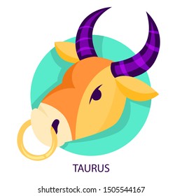 Taurus zodiac sign. Horoscope and astrology bull symbol. Isolated vector illustration in cartoon style