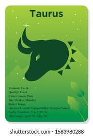 Taurus Zodiac Sign Horoscope Flat Style Drawing Illustration