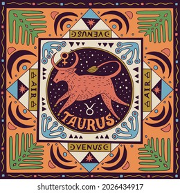 Taurus zodiac sign. Horoscope. Illustration for souvenirs and social networks

