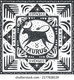 Taurus zodiac Schild. Horoskop. Illustration für Souvenirs und soziale Netzwerke