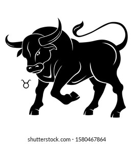 Taurus zodiac sign. Horoscope. Silhouette of bull isolated on white background.