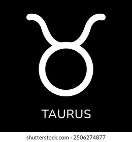 Icono del signo del zodiaco de Tauro. Icono de línea blanca sobre fondo negro. Tatuaje taurus símbolo del zodiaco.  Calendario astrológico. Horóscopo zodiacal. Ilustración vectorial.