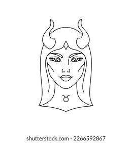 Taurus zodiac sign in line art style on white background.