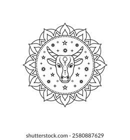 Taurus Zodiac Sign in line art style  on white background.