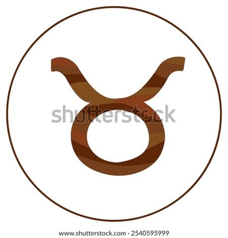 Taurus zodiac sign, linear icon of horoscope symbol in round frame in earth element style vector illustration
