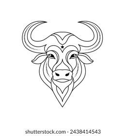 Taurus zodiac sign in linear style on white background.