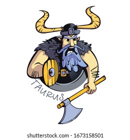Dibujo vectorial de dibujos planos Taurus zodiac. Guerrero enojado, personalidad de signos horóscopo. Listo para usar 2d caracteres para diseño comercial de impresión. Icono de concepto aislado