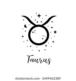 Taurus zodiac sign with moon and stars