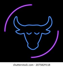 Taurus zodiac sign neon, modern glowing banner design, colorful trend of modern design. Vector illustration.