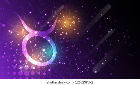 Taurus Zodiac sign on dark sky background