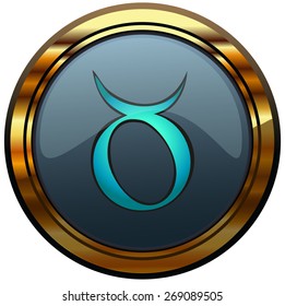 Taurus Zodiac Sign on an Round Glossy Plate, Vector Illustration isolated on White Background, Item 2 from a Set of 12.