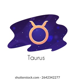 Taurus zodiac sign on starry sky. Horoscope Taurus symbol on space background. Vector astrological flat illustration. Modern celestial divination design element in decorative frame