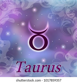 Taurus Zodiac sign on watercolor cosmic celestial background. Cosmos. stars and zodiacal sign. Astrology and horoscope design element. Vector illustration