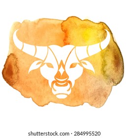 Taurus zodiac sign on watercolor background. Vector Illustration 