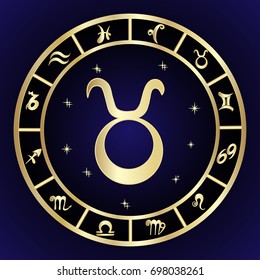 Taurus zodiac sign in oval frame, vector Illustration. Contour icon.