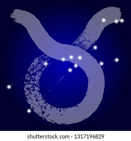 Taurus. Zodiac sign pictogram. Calligraphic zodiac signs. Sign and constellation. Brush hand drawn.  