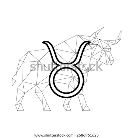 Taurus Zodiac Sign Polyline Art – Geometric Wireframe Bull Illustration, Modern Minimalist Astrology Design, Black Line Vector on White Background