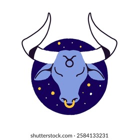 Taurus zodiac sign in round shape. Circle avatar of horoscope symbol. Icon esoteric star, constellation, astrology figure of astral calendar. Flat isolated vector illustration on white background