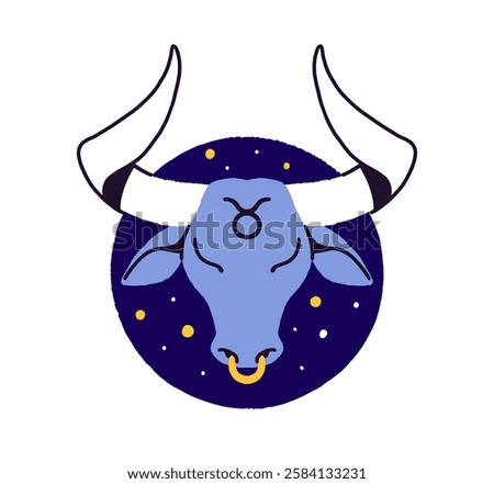 Taurus zodiac sign in round shape. Circle avatar of horoscope symbol. Icon esoteric star, constellation, astrology figure of astral calendar. Flat isolated vector illustration on white background