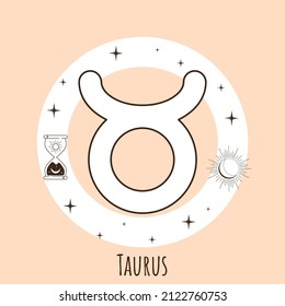 Taurus, zodiac sign, zodiac signs icons in boho style, trendy vector illustration, vector zodiac illustration, astrology, stars, constellation