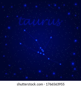 Taurus  zodiac sign in the starry sky. Constellation of Taurus .Vector image