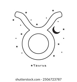 Signo del zodiaco de Tauro, estrellas, luna sobre fondo blanco, Arte vectorial boho