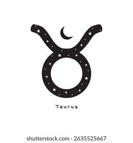 Taurus zodiac sign with stars and moon, vector art
