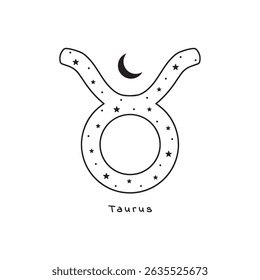 Taurus zodiac sign with stars and moon, vector art