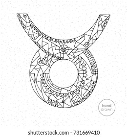 Taurus zodiac sign. Vector hand drawn horoscope illustration. Astrological coloring page.