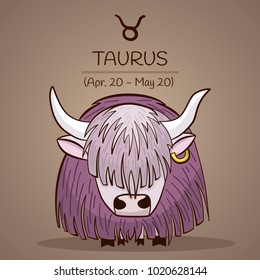 Taurus zodiac sign in vector for vintage retro horoscope design with cartoon character in EPS10