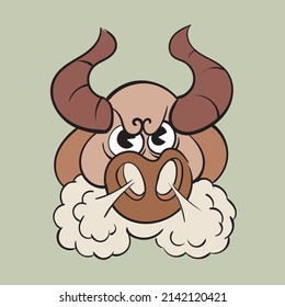 Taurus is a zodiac sign. Vintage toons: funny character, vector illustration trendy classic retro cartoon style 30s.