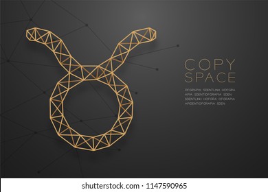 Taurus Zodiac sign wireframe Polygon golden frame structure, Fortune teller concept design illustration isolated on black gradient background with copy space, vector eps 10