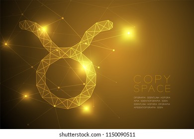 Taurus Zodiac sign wireframe Polygon frame structure, Fortune teller concept design illustration isolated on gold gradient background with copy space, vector eps 10