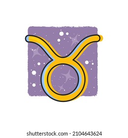 Taurus - Zodiac signs. Cartoon symbol on purple background. Taurus Horoscope Sign.