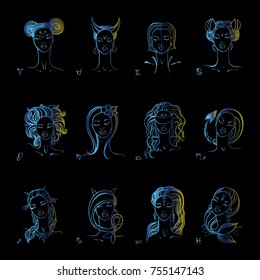 Taurus. Zodiac signs collection. Beautiful Ink fashion zodiac girl. Horoscope series. Vector illustration