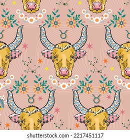 Taurus zodiac star seamless pattern. Taurus sign symbol stars Vector EPS10 , Design for fashion , fabric, textile, wallpaper, cover, web , wrapping and all prints 