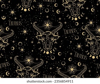 Taurus zodiac star seamless pattern. Taurus sign symbol stars Vector EPS10 , Design for fashion , fabric, textile, wallpaper, cover, web , wrapping and all prints
