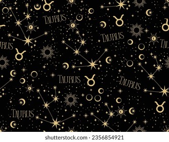 Taurus zodiac star seamless pattern. Taurus sign symbol stars Vector EPS10 , Design for fashion , fabric, textile, wallpaper, cover, web , wrapping and all prints