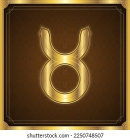 Taurus Zodiac Symbol, Classic Luxury Golden Elegant Contemporary Frame, Horoscope Astrology Fortune-Telling and Future Prediction, Earth Element Badge Icon Vector Design Illustration.