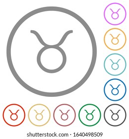 Taurus zodiac symbol flat color icons in round outlines on white background