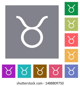 Taurus zodiac symbol flat icons on simple color square backgrounds