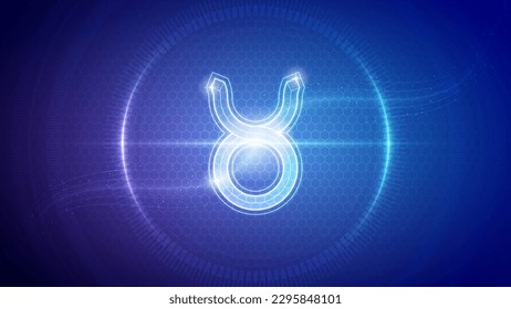 Taurus Zodiac Symbol Futuristic Hologram Neon Glow Cybernetic Digital Translucent Horoscope, Astrology and Fortune-Telling Backdrop Background Illustration