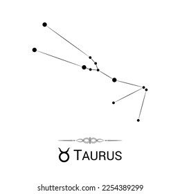Taurus Zodiac Symbol Stars Stellar Constellation Black-White Silhouette Isolated on White Background