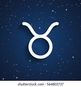 Taurus Zodiac Symbol, White Zodiac Icon On The Background Of Dark Blue Starry Sky