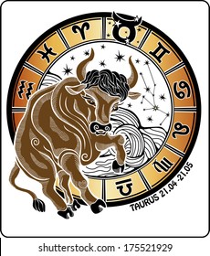 Taurus.Horoscope zodiac signs in circle ,the stars and the constellation .