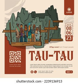 Tau-tau Effigy Wood Culture in Tana Toraja Indonesia Handrawn Illustration Poster