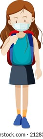 A taveller girl wearing mask cartoon character illustration